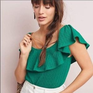 Anthropologie ladies ruffled off the shoulder top.